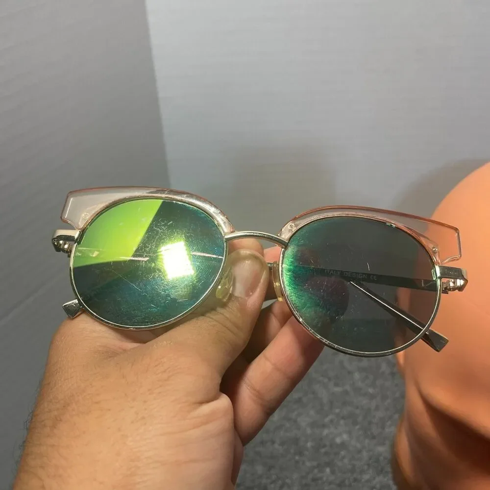 Ducktail Cat Eye Polarized Sunglasses Gold Holographic Crystal